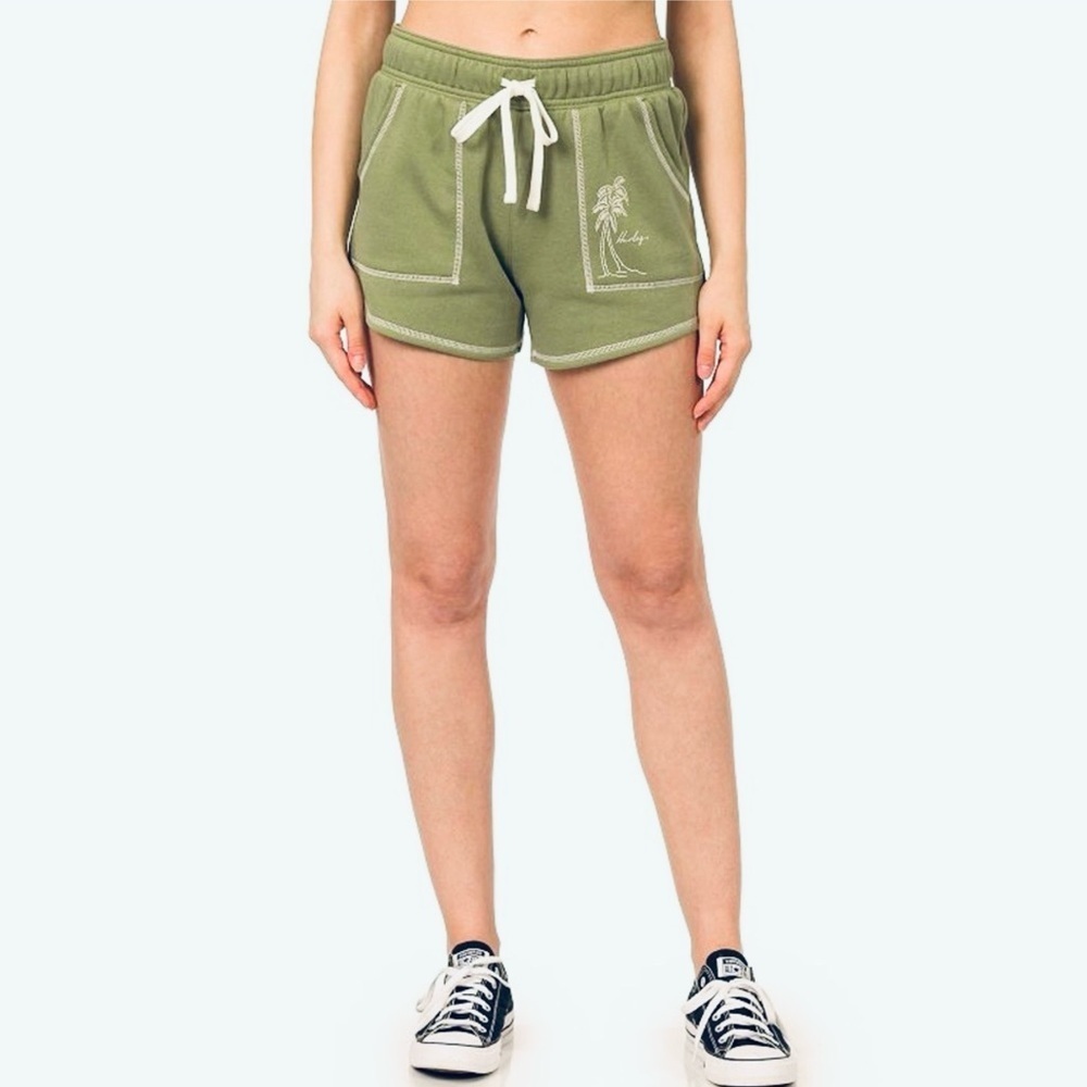 Hurley Comfy Drawstring Palm Tree Shorts Olive Green NWT - XS